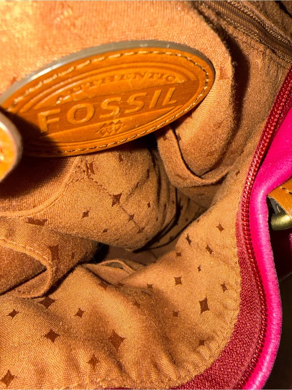Fossil Hot Pink Leather Tote with Gold Logo